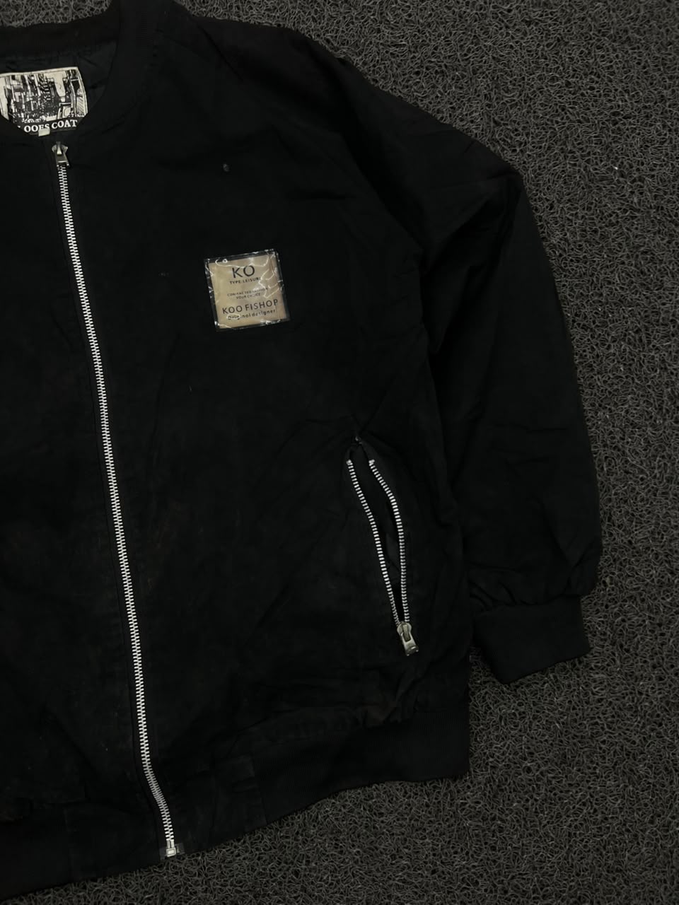 KOO Fishop Black Full-Zip Bomber Jacket ⚠️ Stained