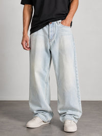 Vintage Light Wash High-Waisted Straight Leg Denim Jeans – Classic Blue Unisex