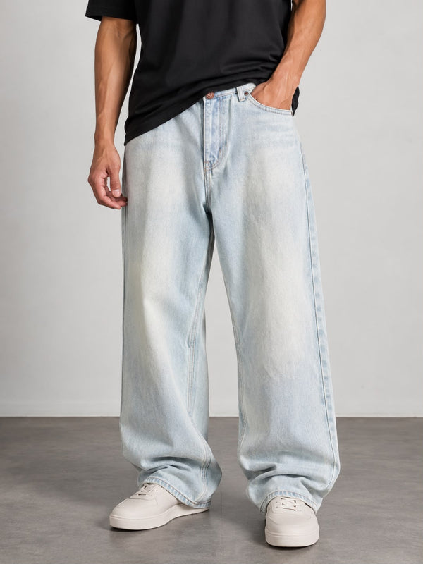 Vintage Light Wash High-Waisted Straight Leg Denim Jeans – Classic Blue Unisex