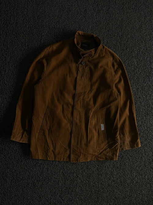 Vintage Brown Stand Collar Utility Jacket ⚠️ Button Missing