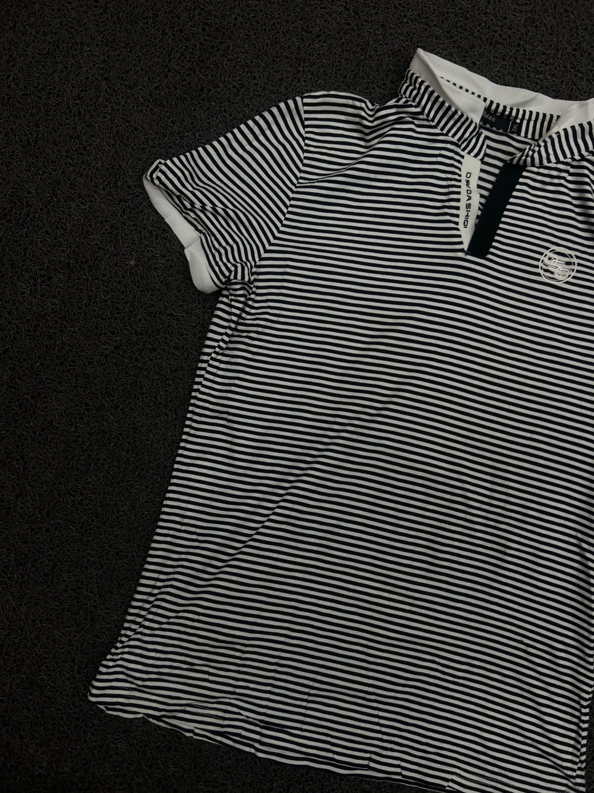 Striped Half-Zip Polo T-Shirt with Collar