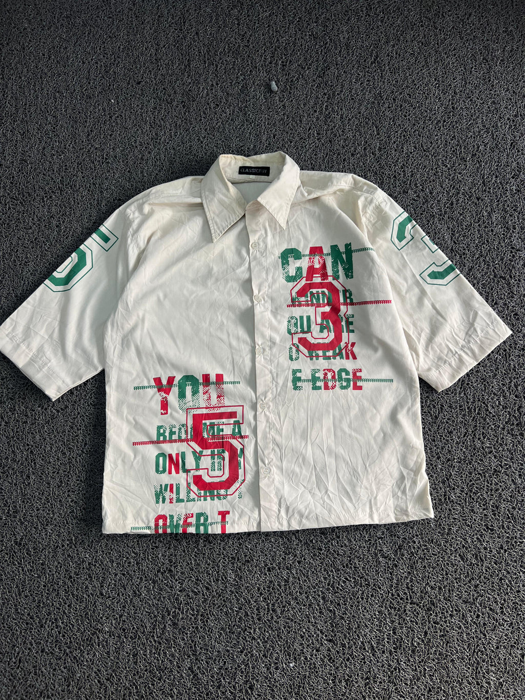 Vintage White Graphic Print Short Sleeve Button-Up Shirt | Thrift