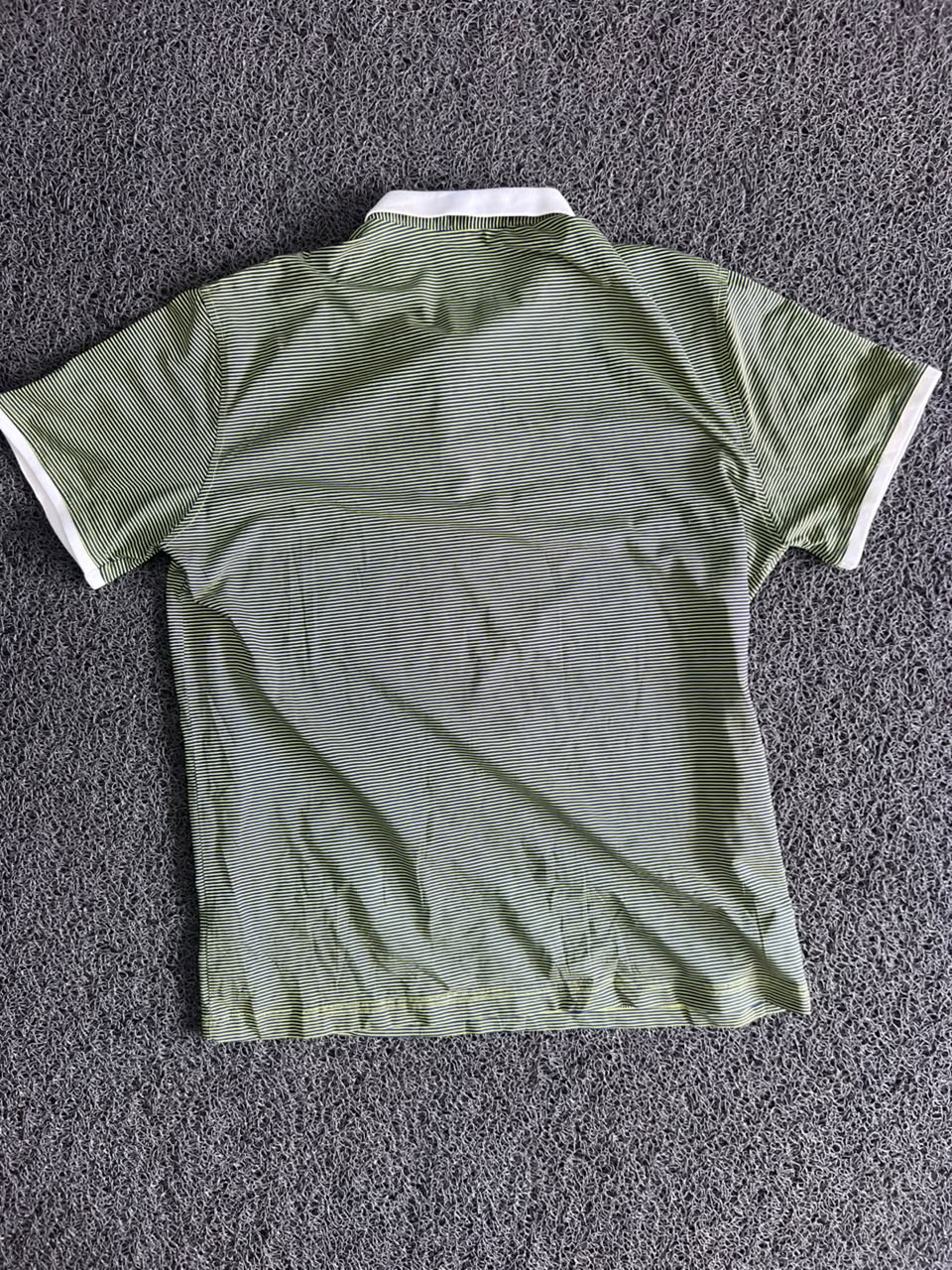Men’s Green & White Striped Contrast Collar Polo T-Shirt