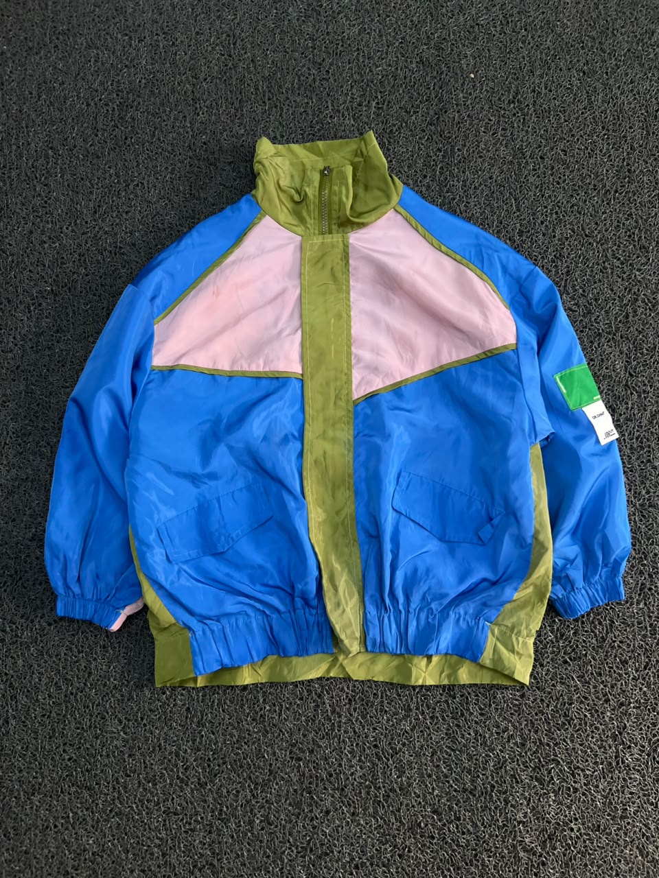 Color block Windbreaker Jacket – Blue, Olive Green & Pink Lightweight Zip-Up