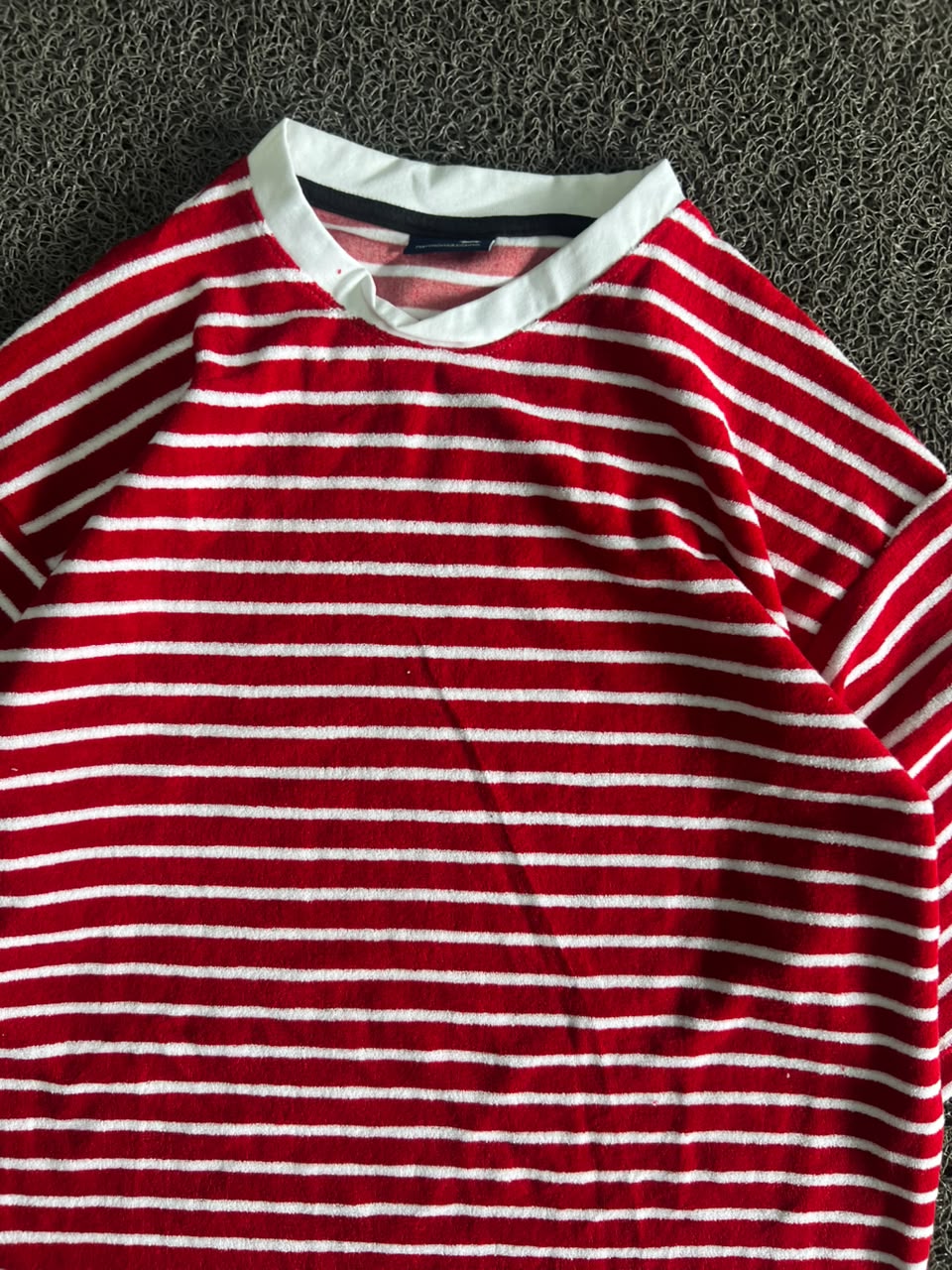 Red & White Striped Crew Neck T-Shirt | Casual Short Sleeve Tee
