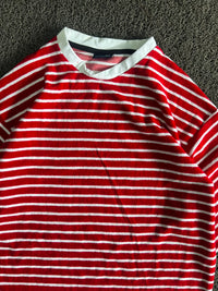 Red & White Striped Crew Neck T-Shirt | Casual Short Sleeve Tee