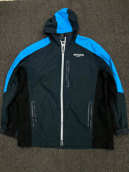Amazon Black & Blue Hooded Outdoor Jacket ⚠️ Zip Damage