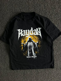 Black “Heaven Blessed” Graphic Print T-Shirt – Gothic Religious Design