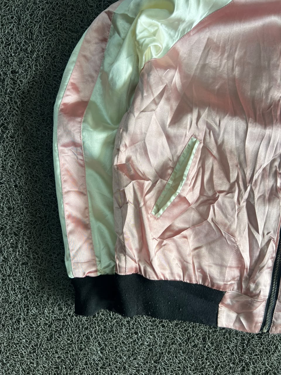 Reversible Floral Embroidered Satin Bomber Jacket – Black & Pink