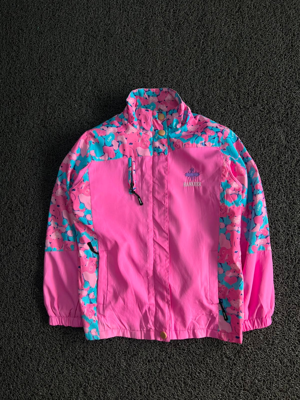 HANKUER Pink Printed Outdoor Windbreaker Jacket – Lightweight Zip-Up Coat