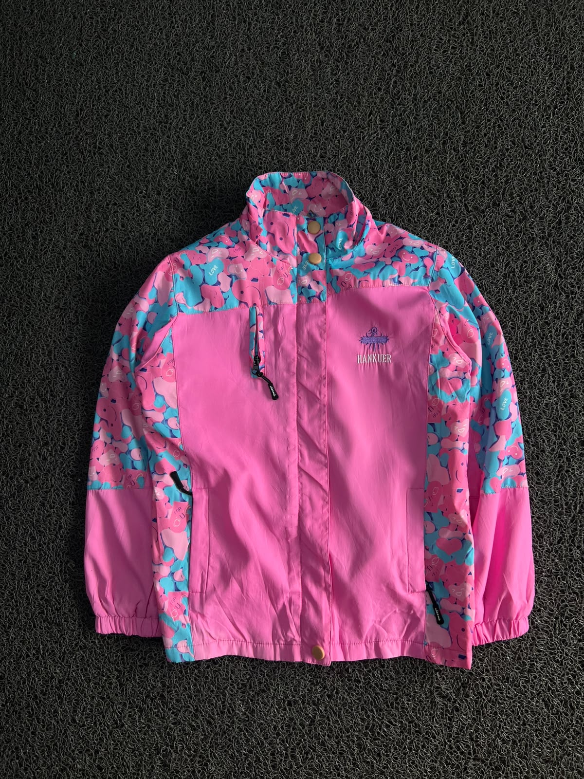HANKUER Pink Printed Outdoor Windbreaker Jacket – Lightweight Zip-Up Coat