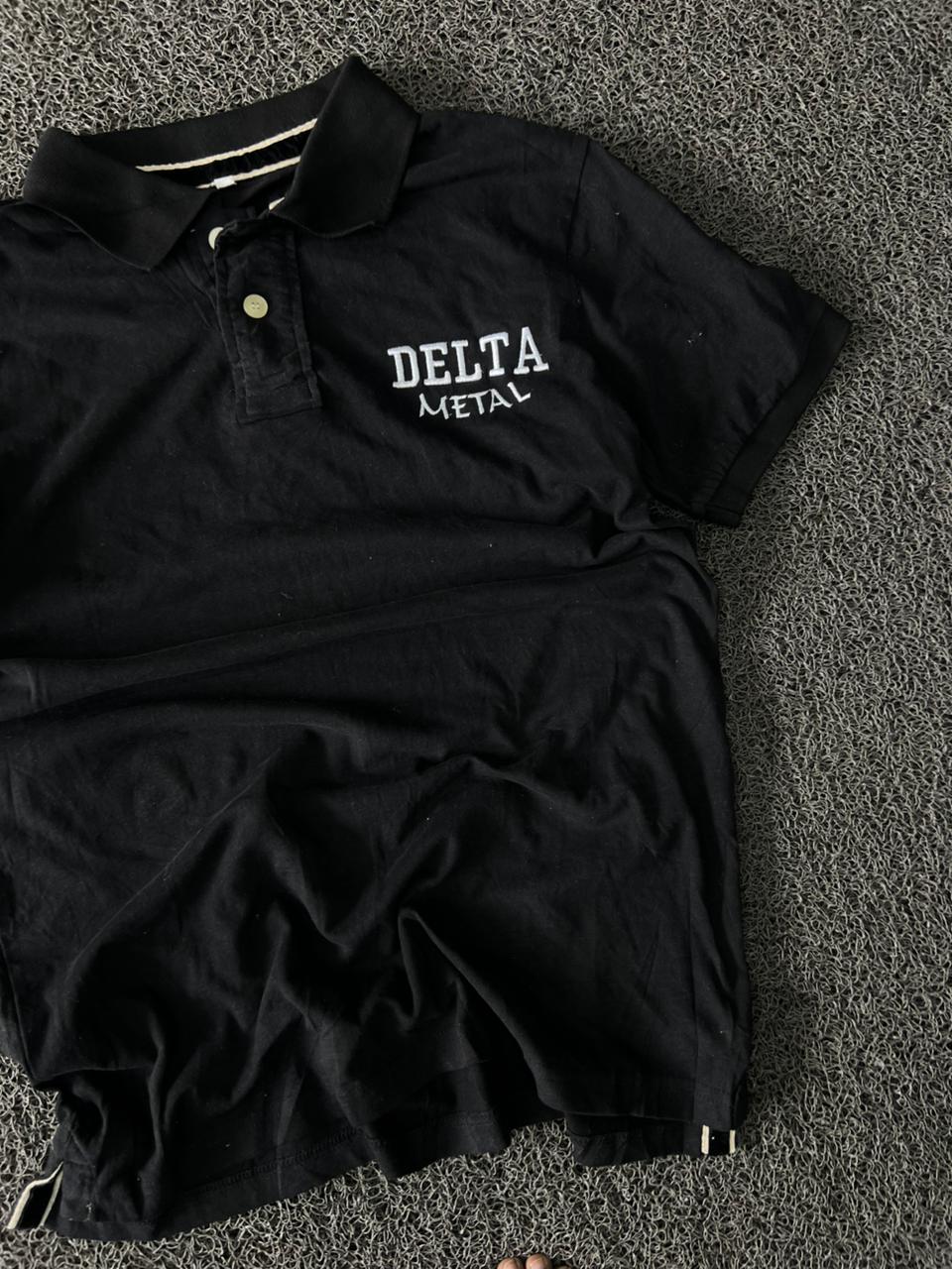 Delta Metal Black Embroidered Polo T-Shirt – Half Sleeve Cotton Casual Tee