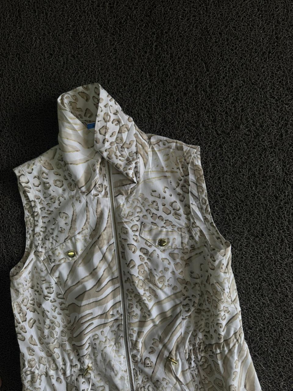 Vintage Cream Leopard Print Zip-Up Utility Vest