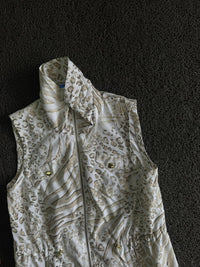 Vintage Cream Leopard Print Zip-Up Utility Vest