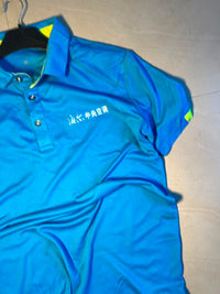 Vintage Blue Workwear Polo T-Shirt with Neon Accent Details