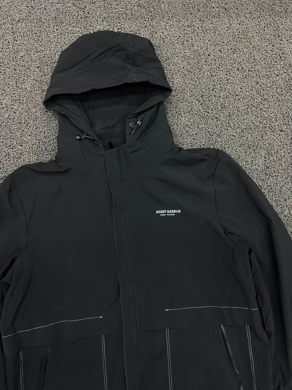 Ayant Harbor Black Hooded Utility Windbreaker Jacket