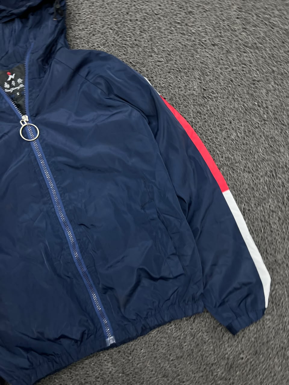 Navy Hooded Colorblock Windbreaker Jacket – Lightweight Full-Zip Casual Outerwear