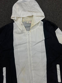 Vintage Black & White Hooded Windbreaker Jacket | Full Zip Lightweight Streetwear