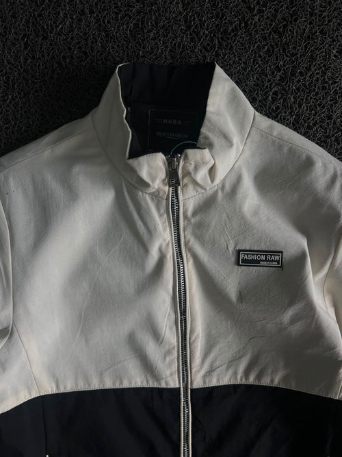 Fashion Raw Colorblock Zip-Up Jacket | Stand Collar Casual Windbreaker