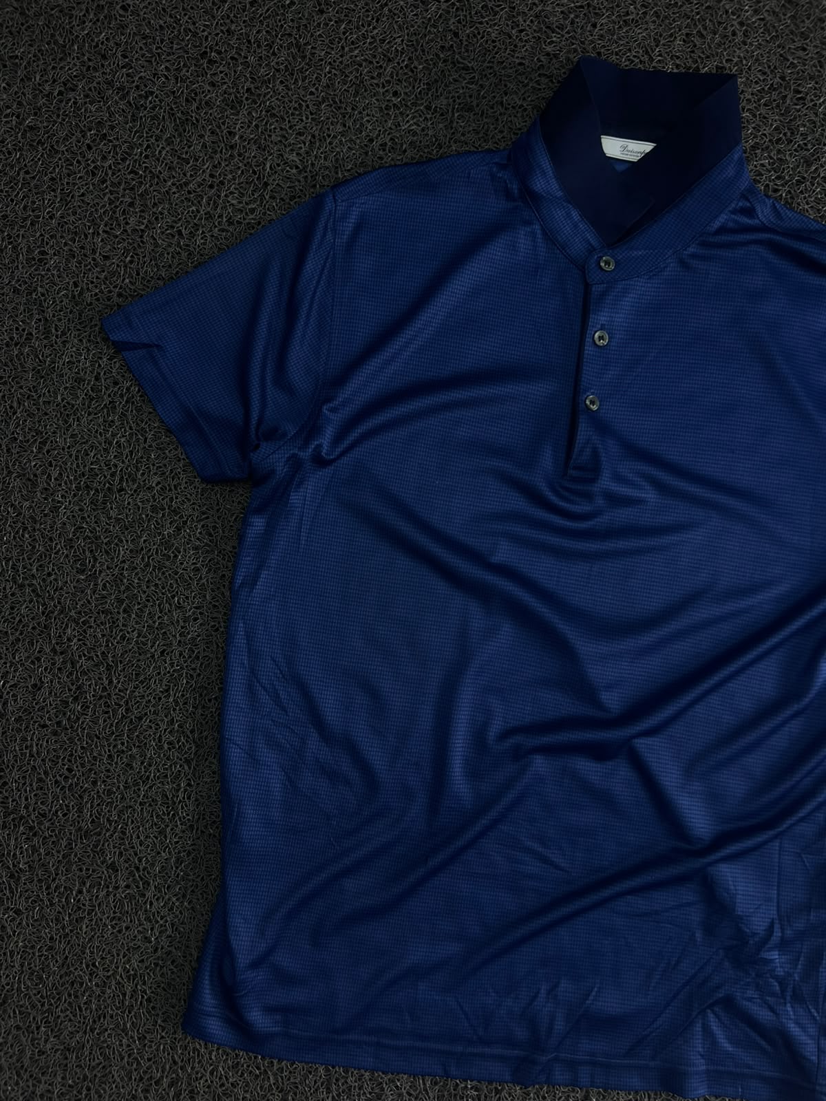Blue Textured Polo T-Shirt with Button Placket