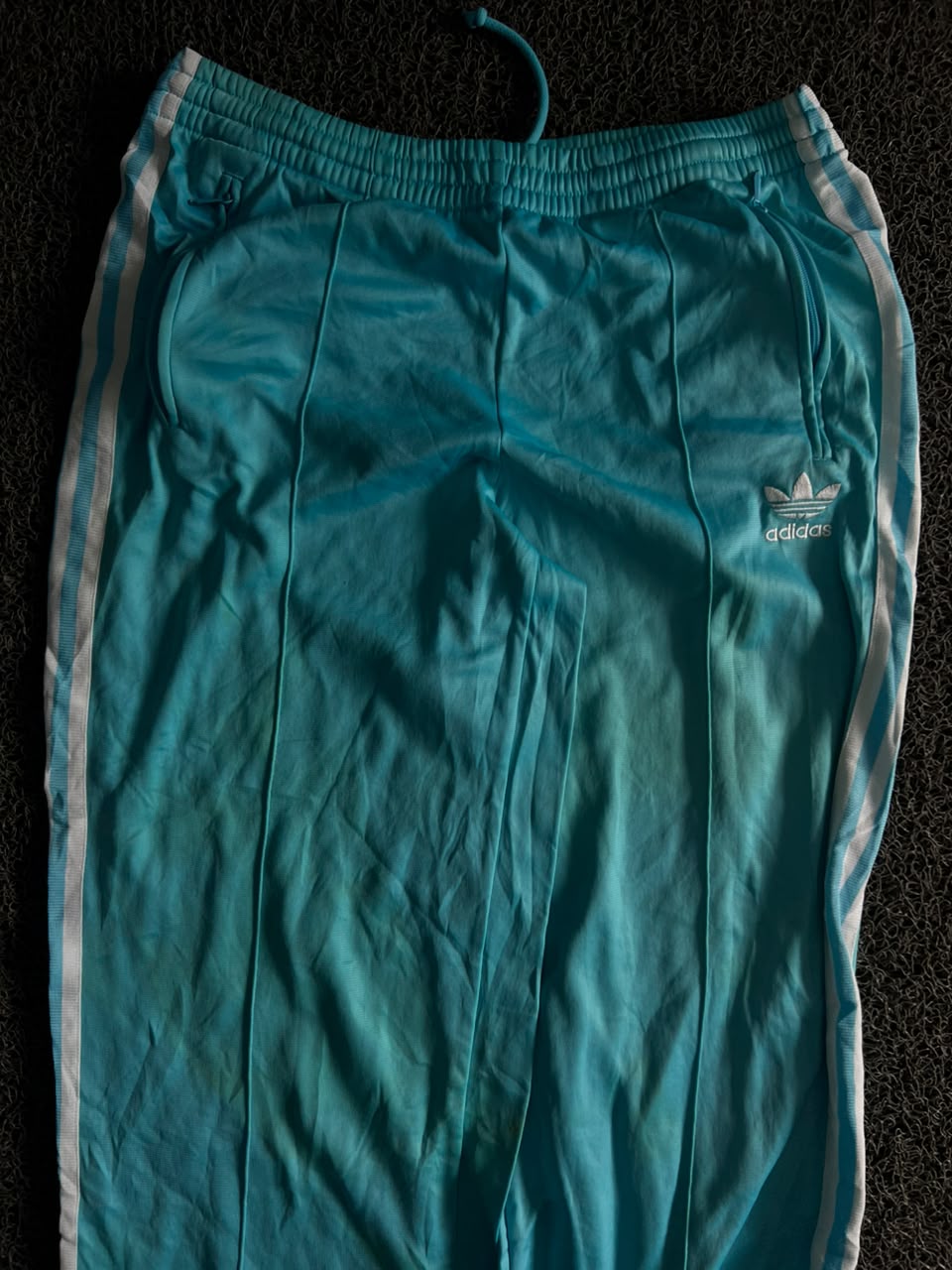 Adidas Thrift Blue 3-Stripes Track Pants – ⚠️ Small Stain