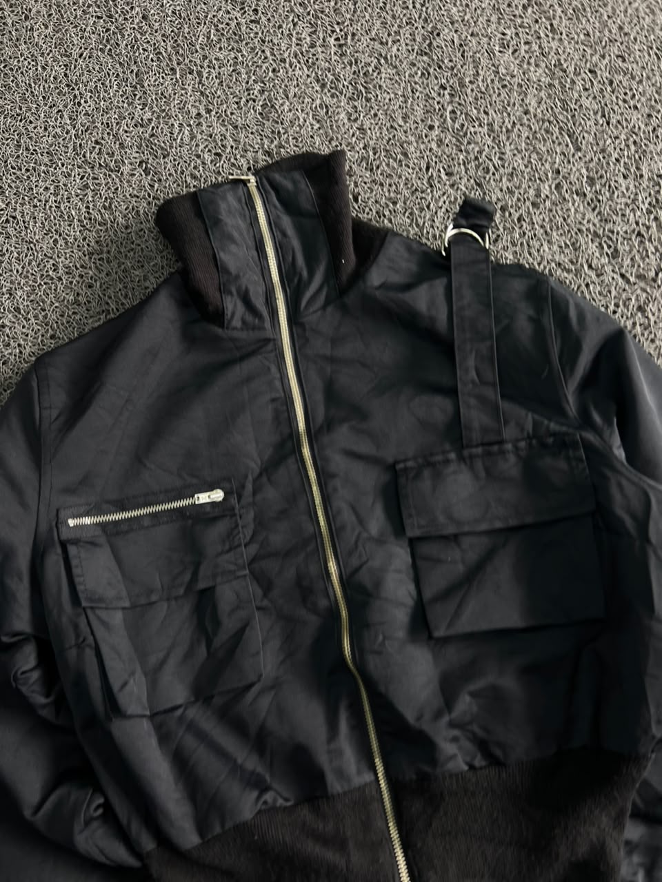 Vintage Style Black Utility Bomber Jacket