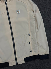 Men's Beige Stand Collar Casual Zip-Up Jacket with Contrast Rib Hem ⚠️Small Stains