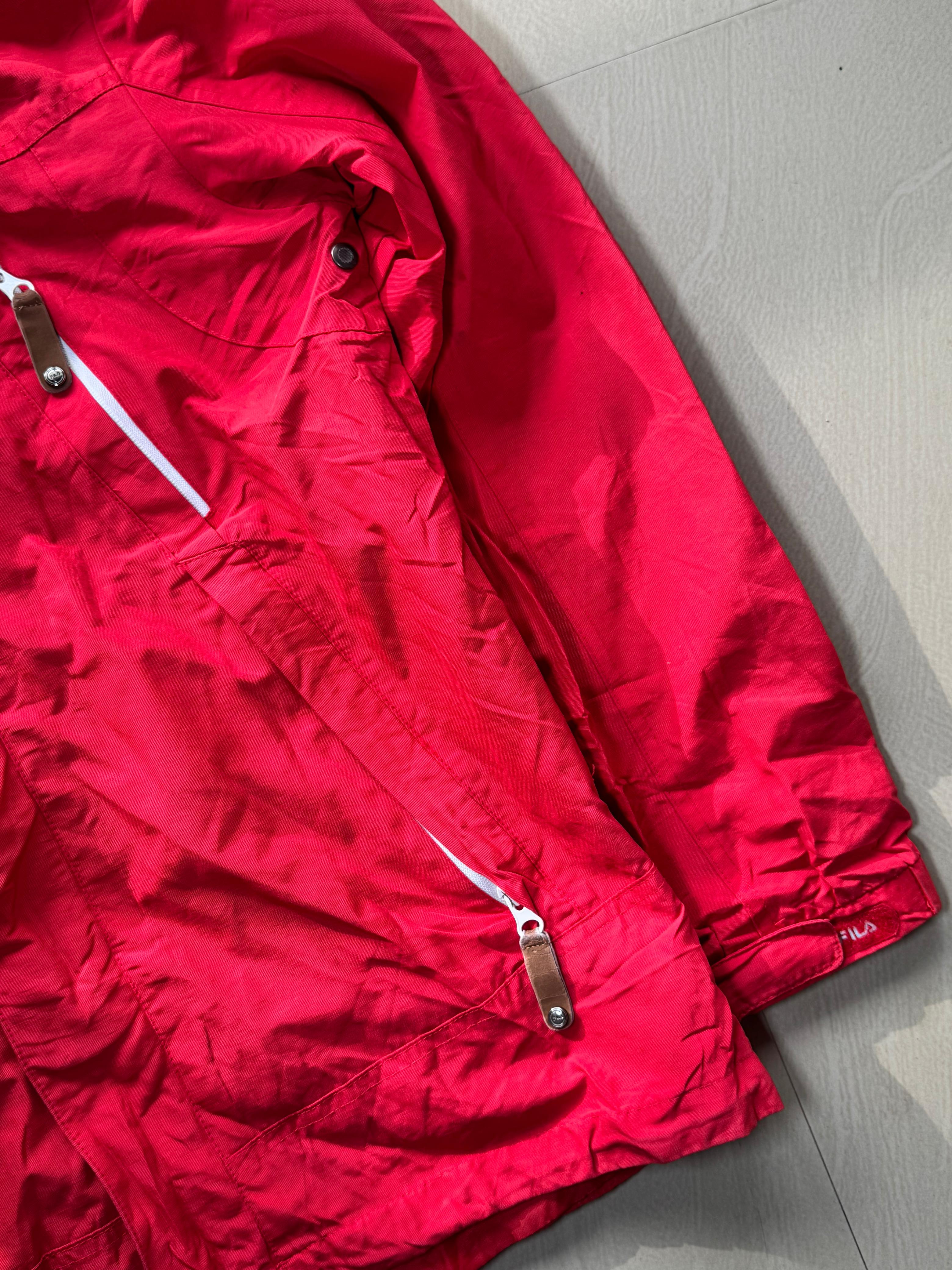 FILA Red Hooded Windbreaker Jacket | Full-Zip Outdoor Shell