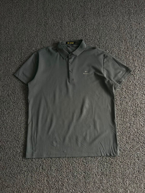 Dark Grey Textured Polo T-Shirt