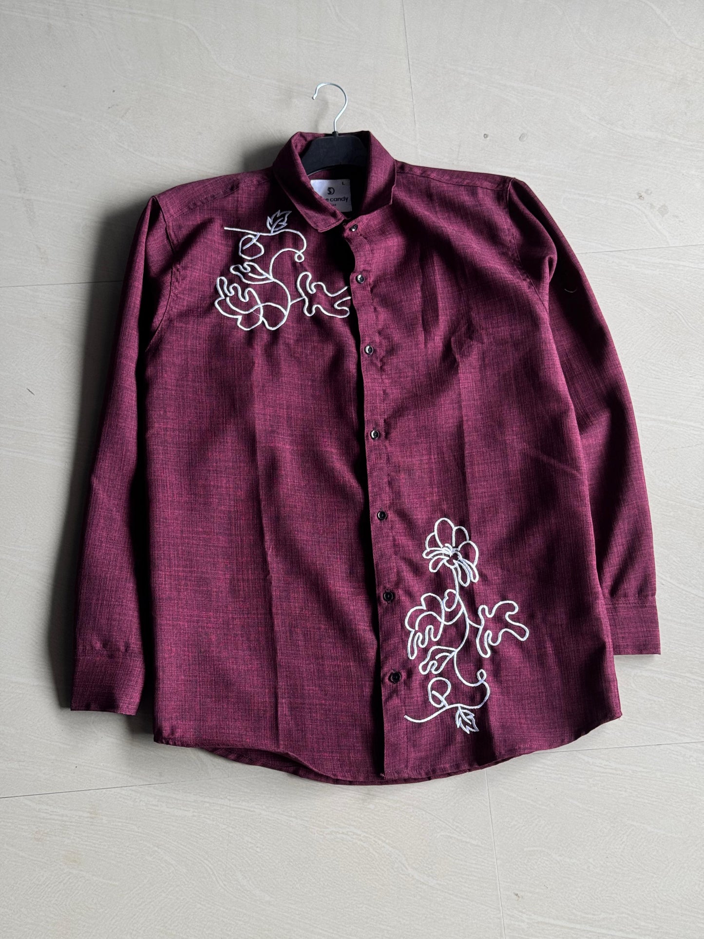Maroon Embroidered Floral Designer Shirt