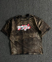 Raudhran Washed Graphic Oversized T-Shirt – Black | Double-Sided Print