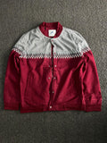 Men's Maroon & Grey Zigzag Pattern Casual Bomber Jacket – Snap Button Front