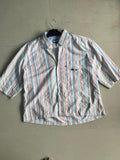 Oversized Boxy Pastel Striped Shirt – Harley Graphic Back Print( ⚠️2 Button Missing)