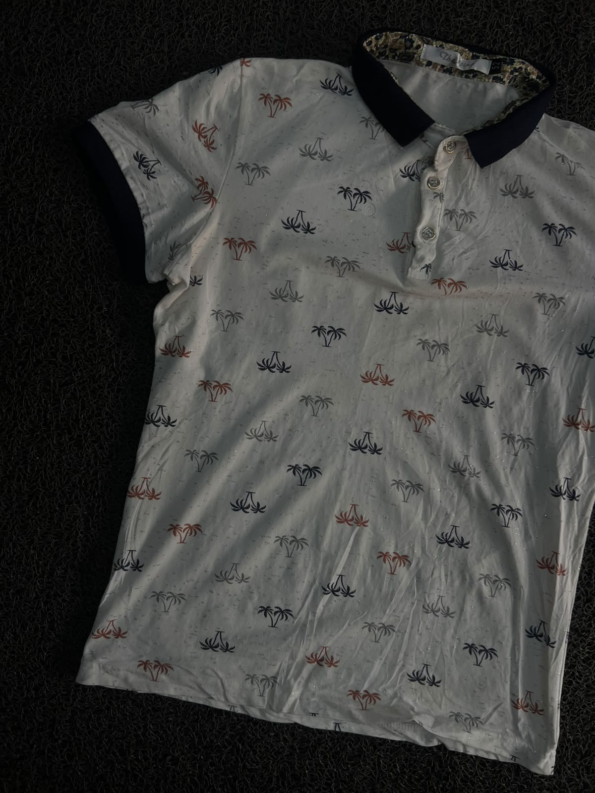 Palm Tree Print Polo T-Shirt with Contrast Collar