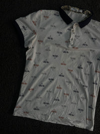 Palm Tree Print Polo T-Shirt with Contrast Collar