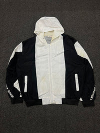Vintage Black & White Hooded Windbreaker Jacket | Full Zip Lightweight Streetwear