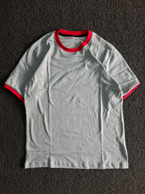 T-Shirt with Red Contrast Collar & Sleeve Trim