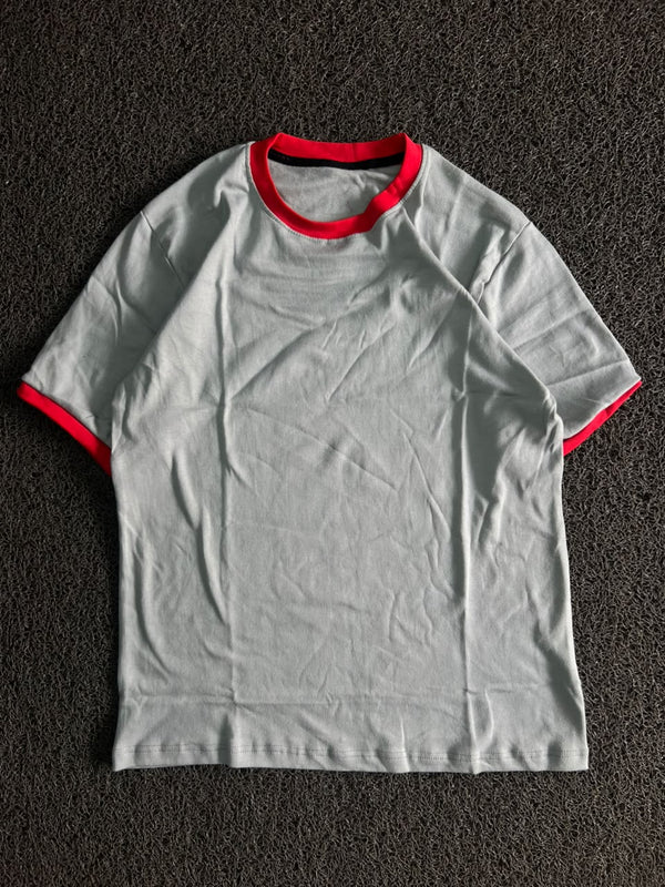 T-Shirt with Red Contrast Collar & Sleeve Trim