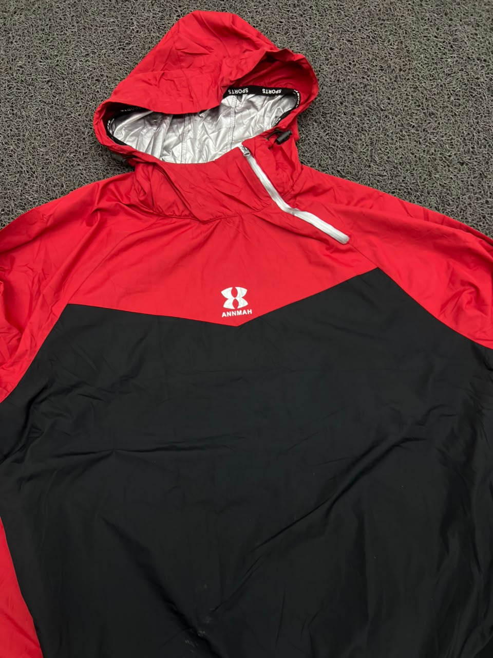 Vintage Annmah Red & Black Half-Zip Hooded Windbreaker Jacket