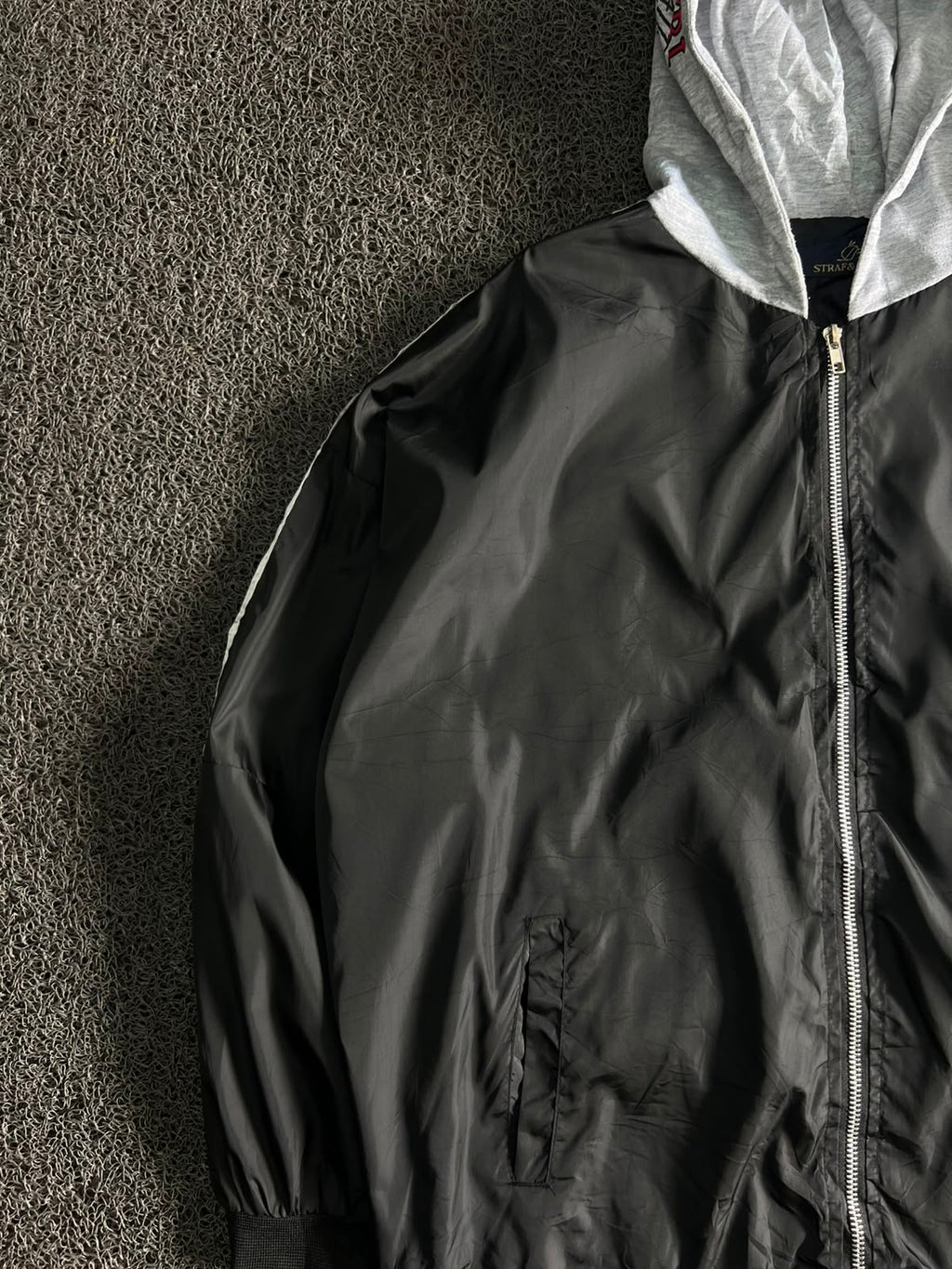 Black Hooded Lightweight Zip-Up Windbreaker Jacket