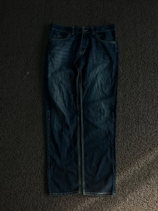 Vintage Dark Wash Straight Fit Denim Jeans