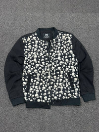 Black Skull Print Bomber Jacket | Gothic Streetwear Snap-Button Jacket ⚠️ No Zip