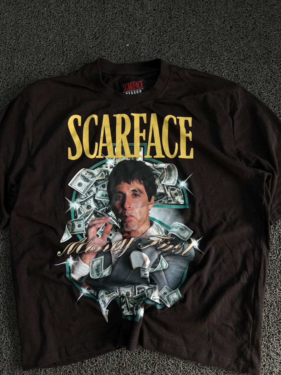 Scarface Money First Graphic Oversized Black T-Shirt