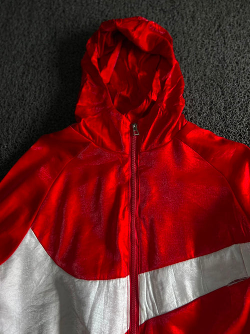 Vintage Red Hooded Windbreaker Jacket | Small Damage ⚠️