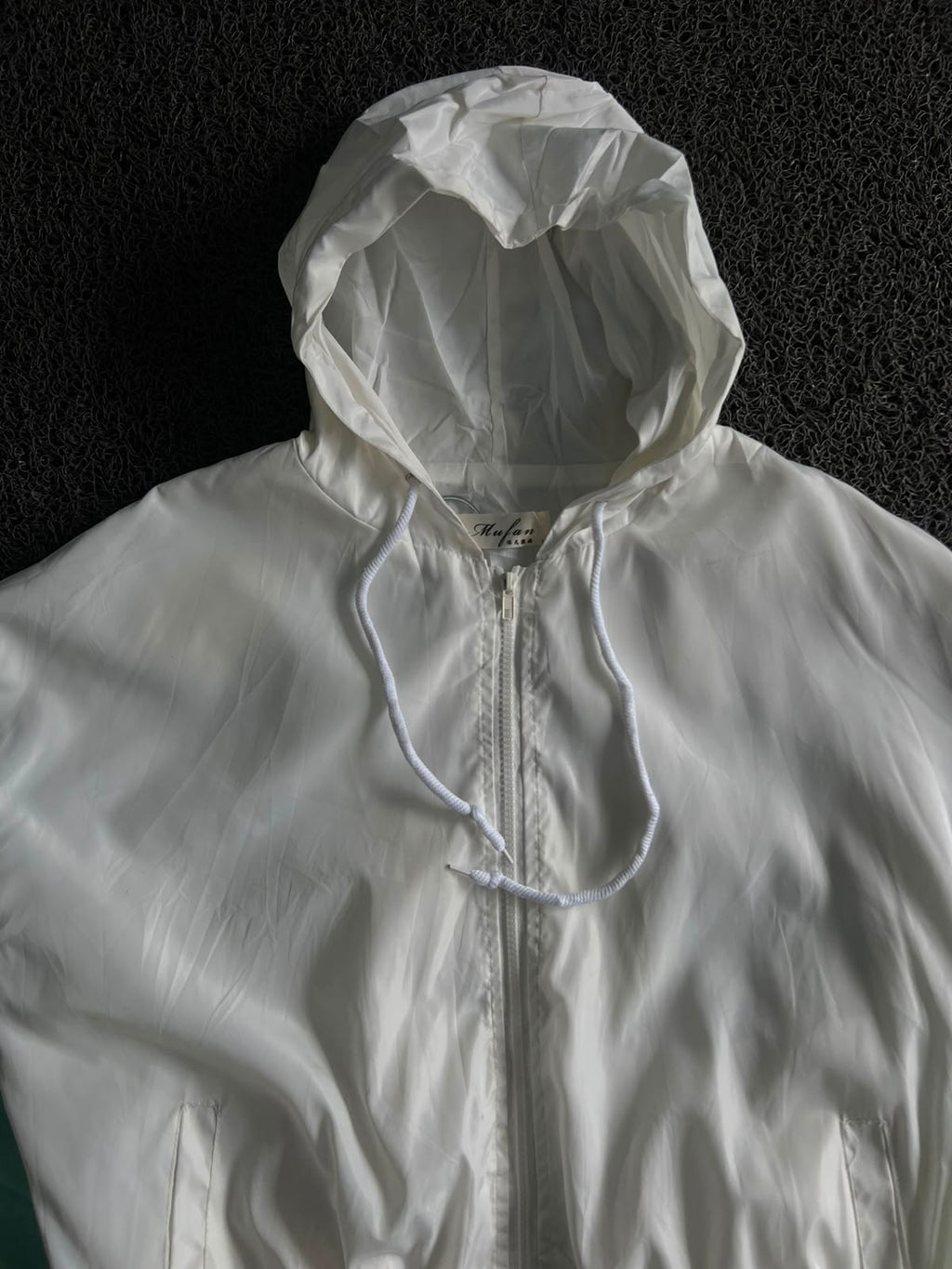 White & Mint Colorblock Hooded Windbreaker Jacket