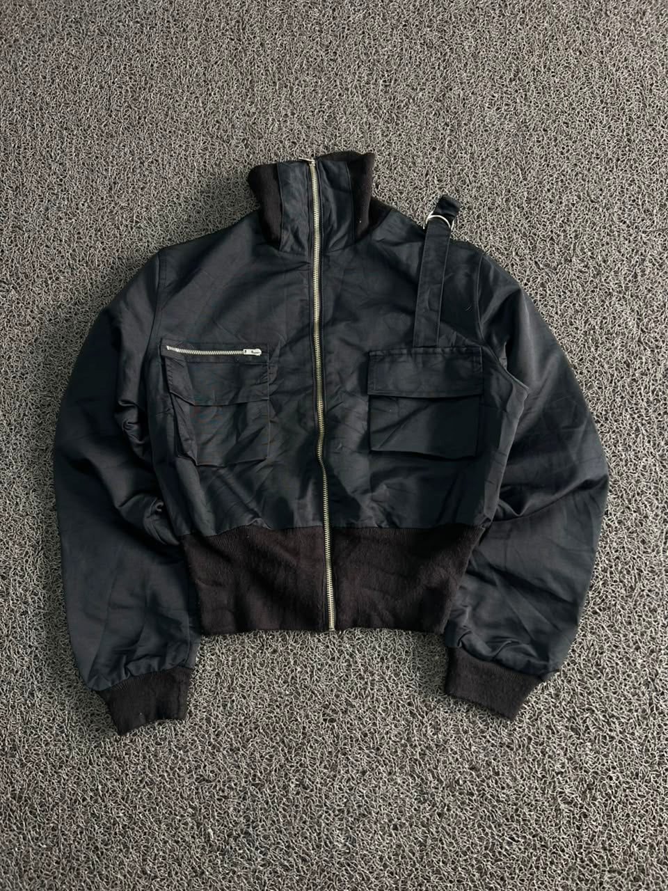 Vintage Style Black Utility Bomber Jacket
