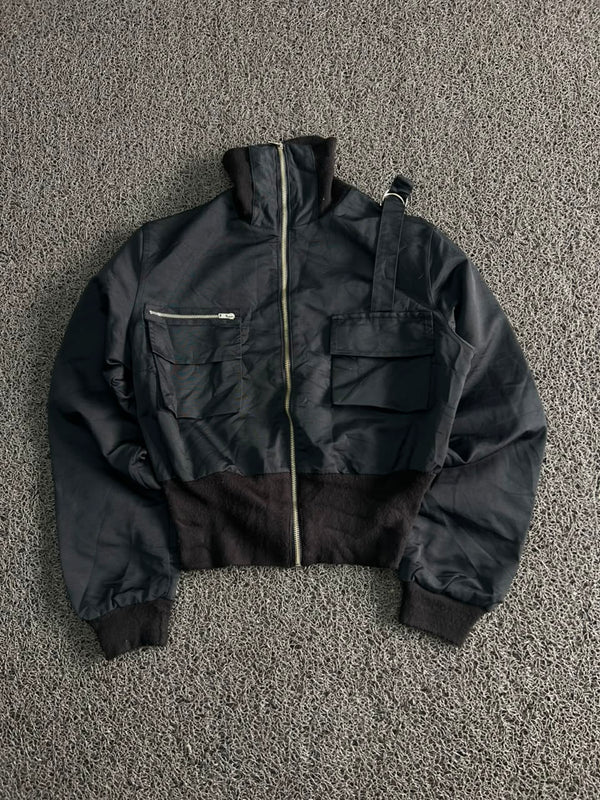 Vintage Style Black Utility Bomber Jacket
