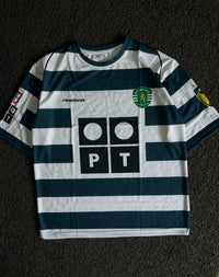 Cristiano Ronaldo #7 Sporting CP 2002-03 Home Jersey – Green & White Striped Reebok Football Five Sleeve Jersey