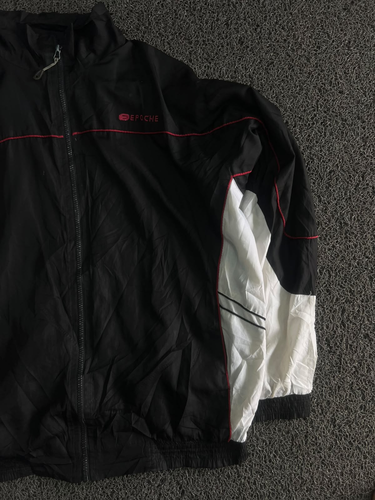 Black & White Colorblock Zip-Up Windbreaker Jacket with Red Detailing