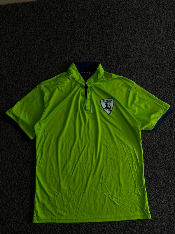 Polo T-Shirt with Stand Collar, Button Placket & Contrast Trim